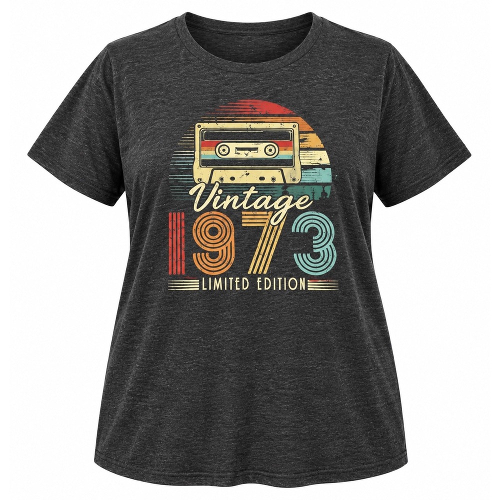 Vintage 1973 Cassette Graphic Tee Women XXL Charcoal Retro 70s Y2K